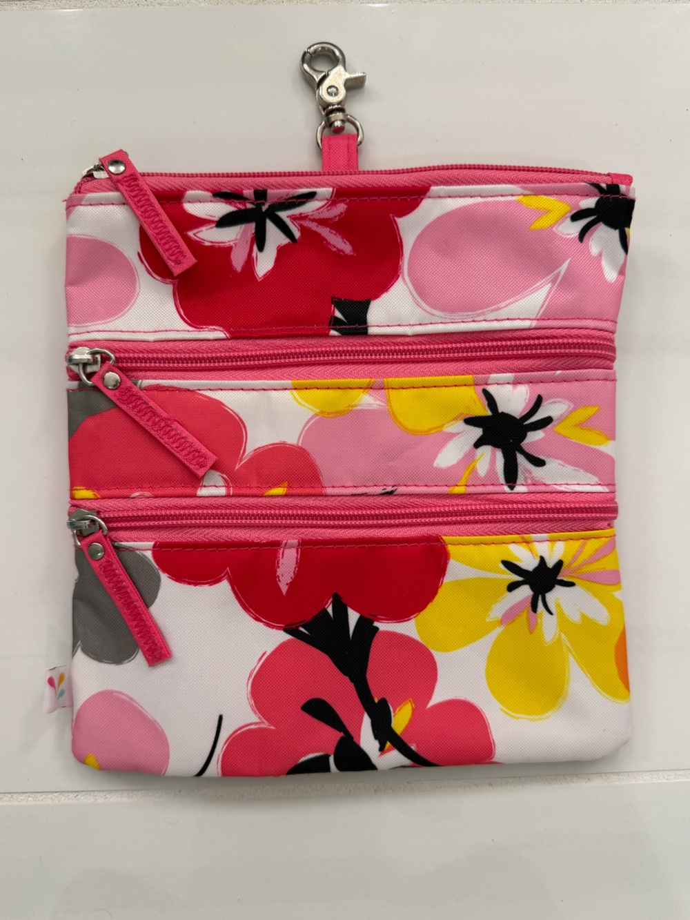 Clip-on Triple-Zip Floral Pouch - Pink Multi